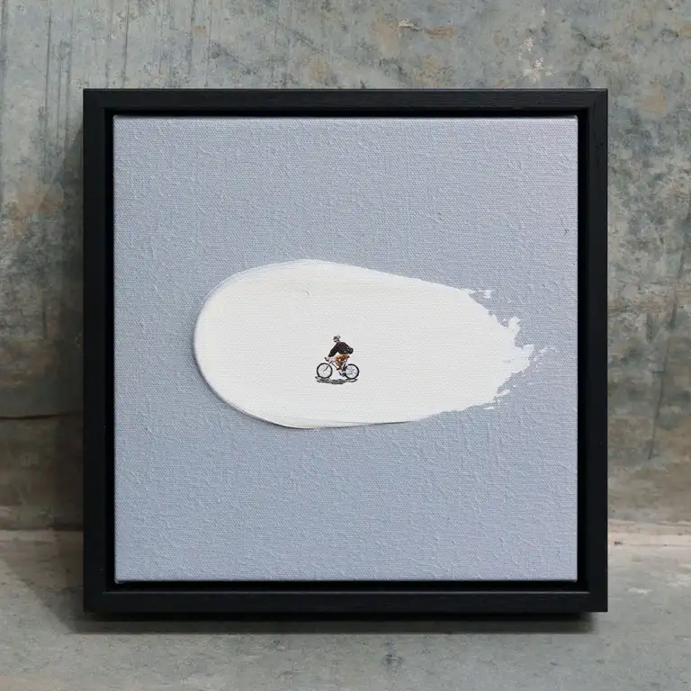 Close-up product photo of a framed fine art miniature print with minimalist composition and neutral background, captured in South East Queensland for eCommerce and artist portfolios.