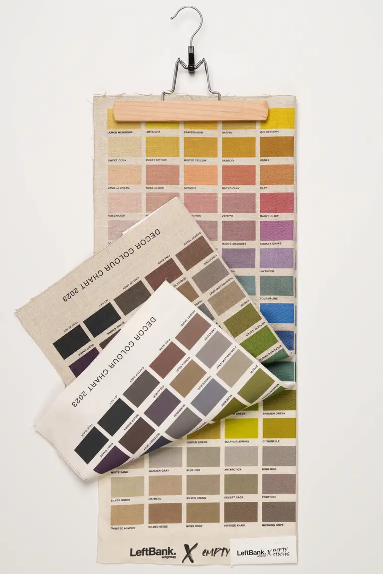 Professional product photo of decorative fabric colour swatches for interior design, photographed by a Gold Coast product photographer under soft studio lighting.